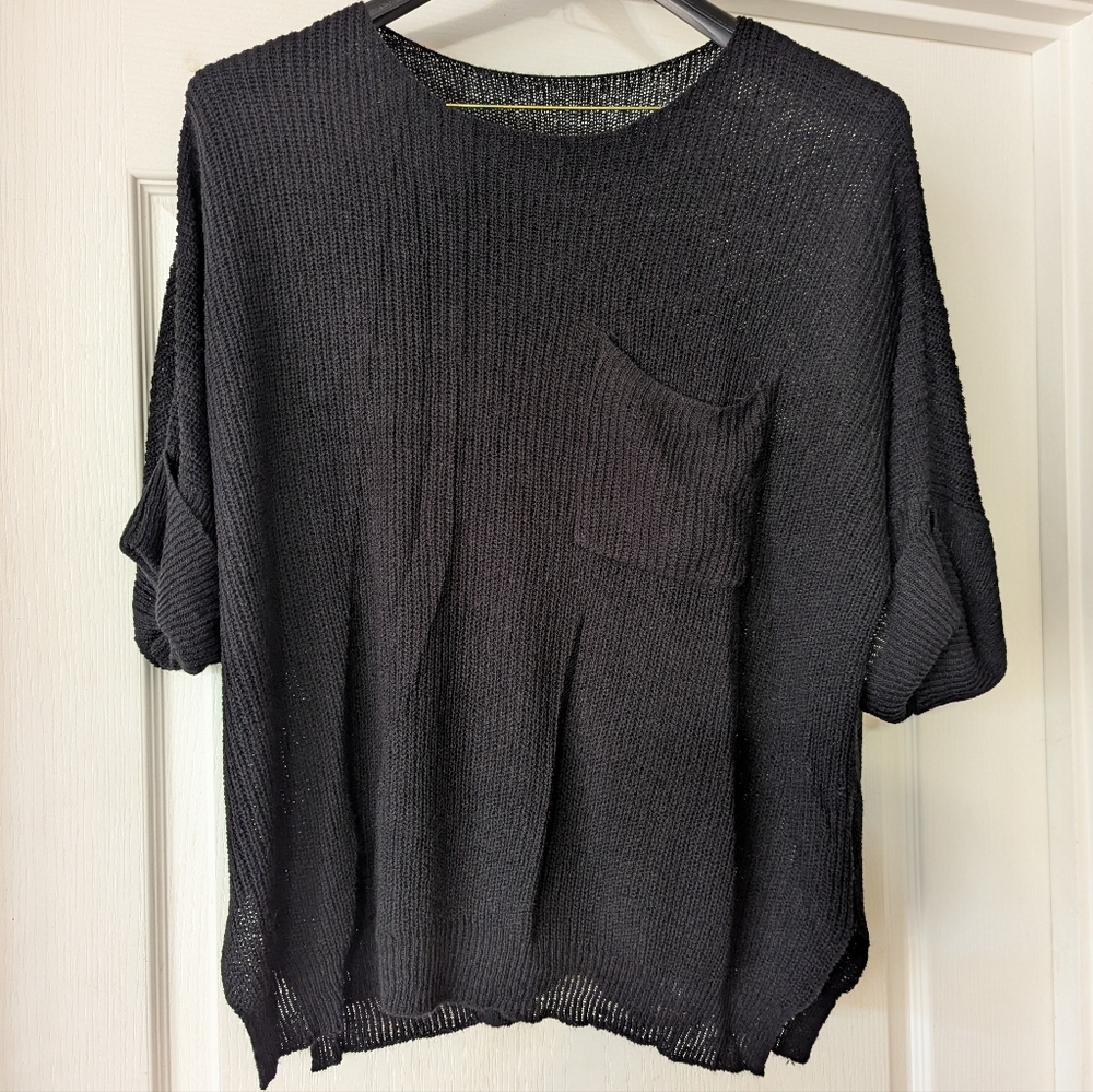 CouYatou Black Knit Short Sleeve Top